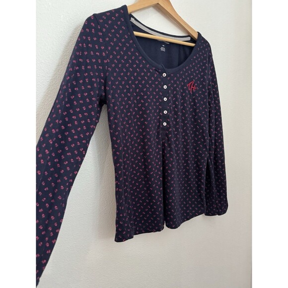 Tommy Hilfiger Womens Pajama Top Long Sleeve Size Large Blue Floral Ditzy - Picture 2 of 6